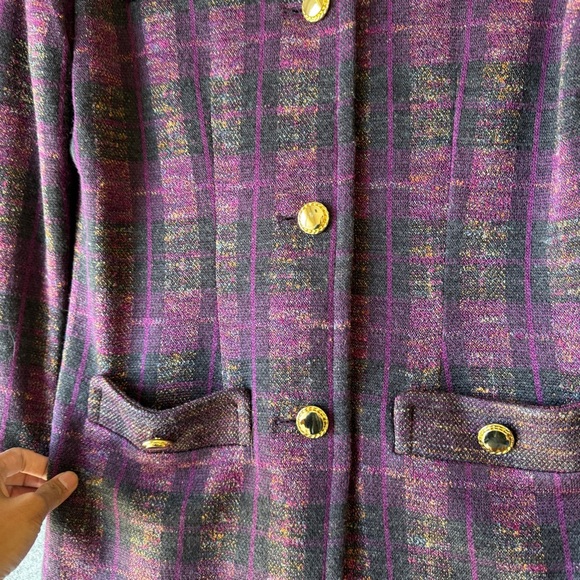 Giovannozzi Purple Plaid Gold Buttons Wool Blazer Made in Italy Size 12 - Picture 6 of 14